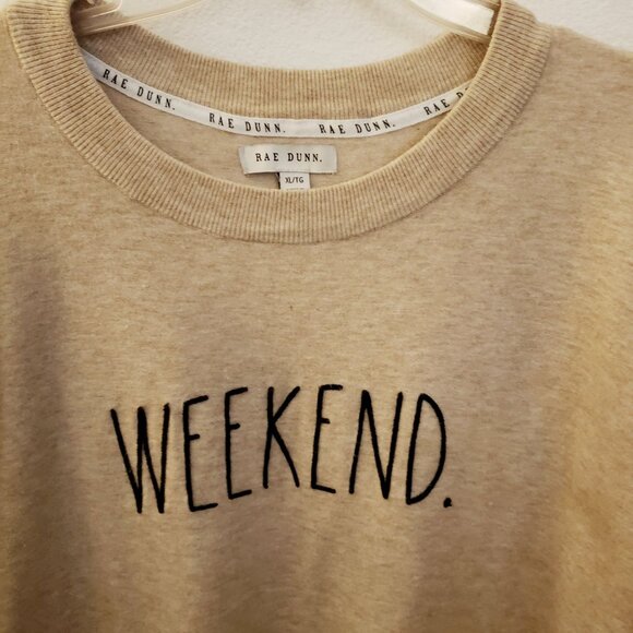 Rae Dunn Tan Relaxed Fit Rayon Blend WEEKEND Dropped Sleeve Sweater Size XL GUC - Picture 2 of 8